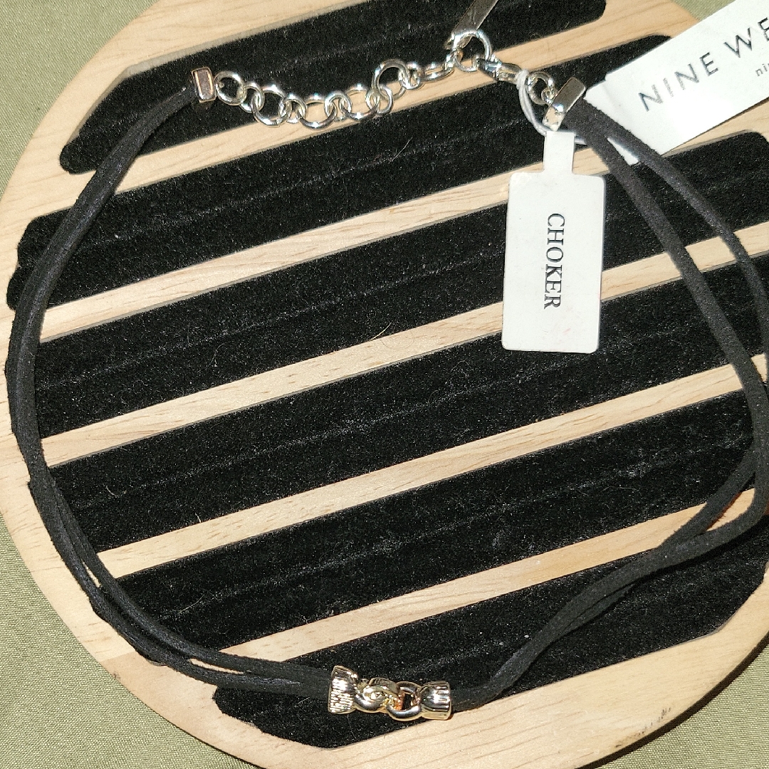 Nwt Nine West Black Leather Choker Necklace With Silver Details 15$